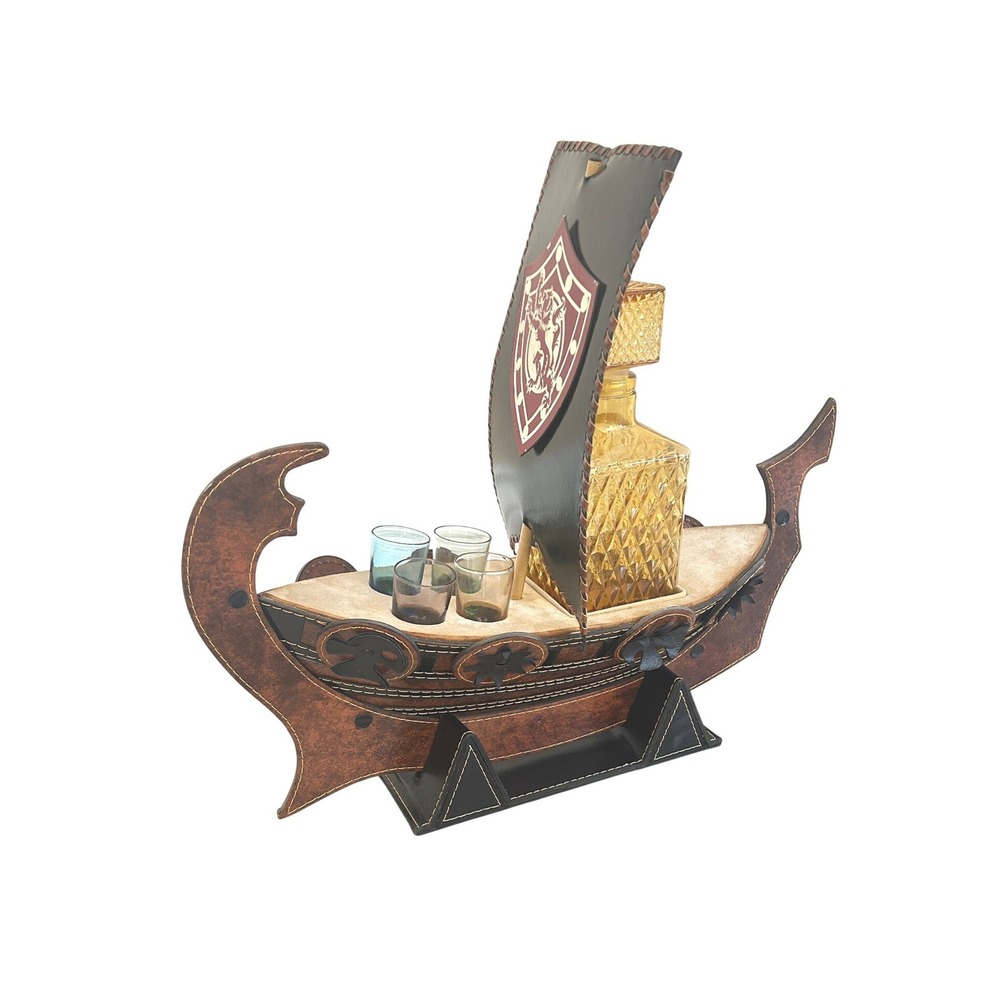 Vintage Viking Longship Barware Decanter Set Dragon Ship Castlecore Man Cave - Picture 5 of 14